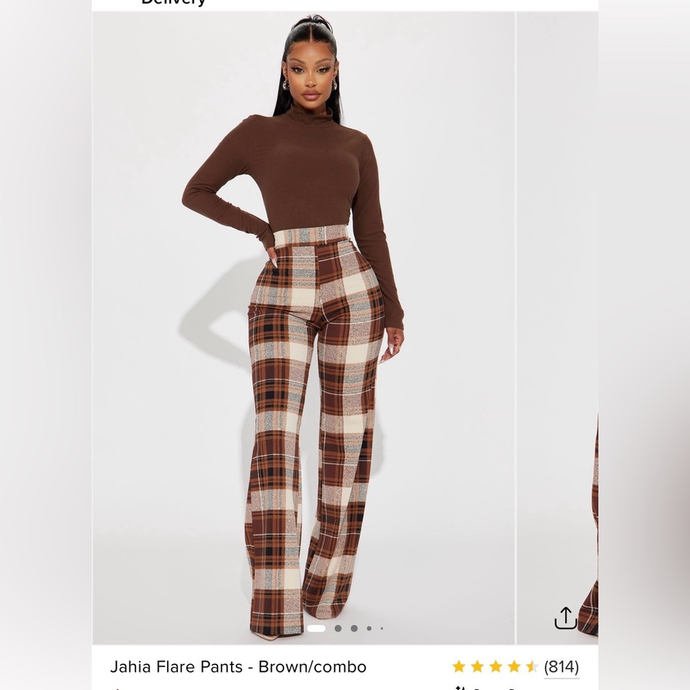 NWT Fashion Nova Brown Plaid Flare Pants Small